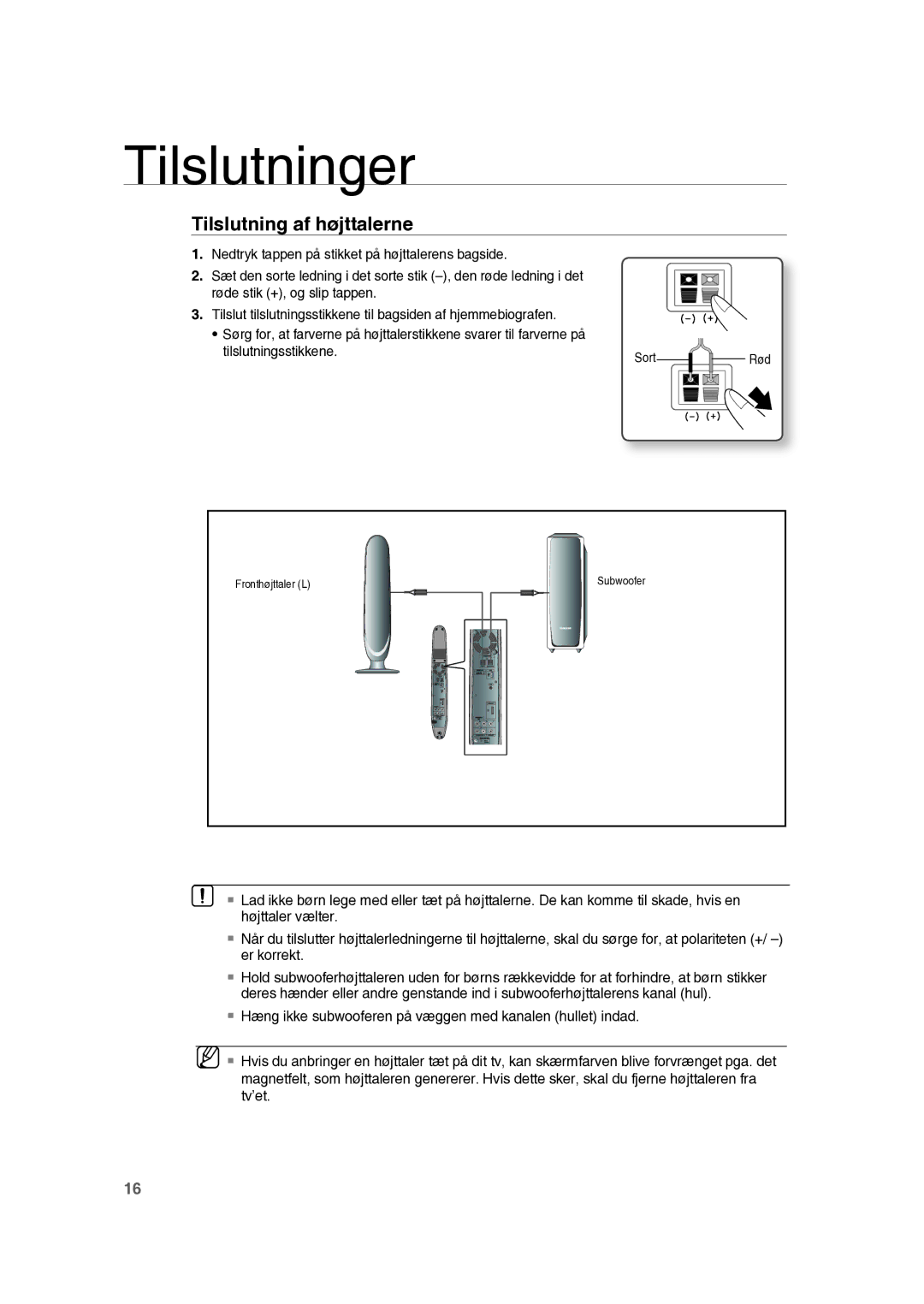 Samsung RTS-HE10T/XEE manual Tilslutning af højttalerne 