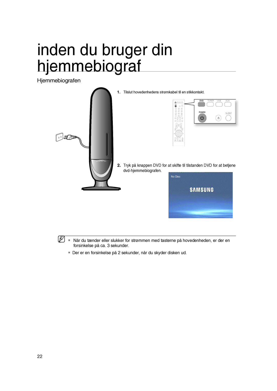 Samsung RTS-HE10T/XEE manual Inden du bruger din hjemmebiograf, Hjemmebiografen 