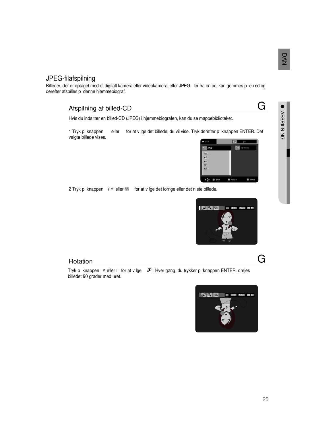 Samsung RTS-HE10T/XEE manual Afspilning af billed-CD, Rotation 