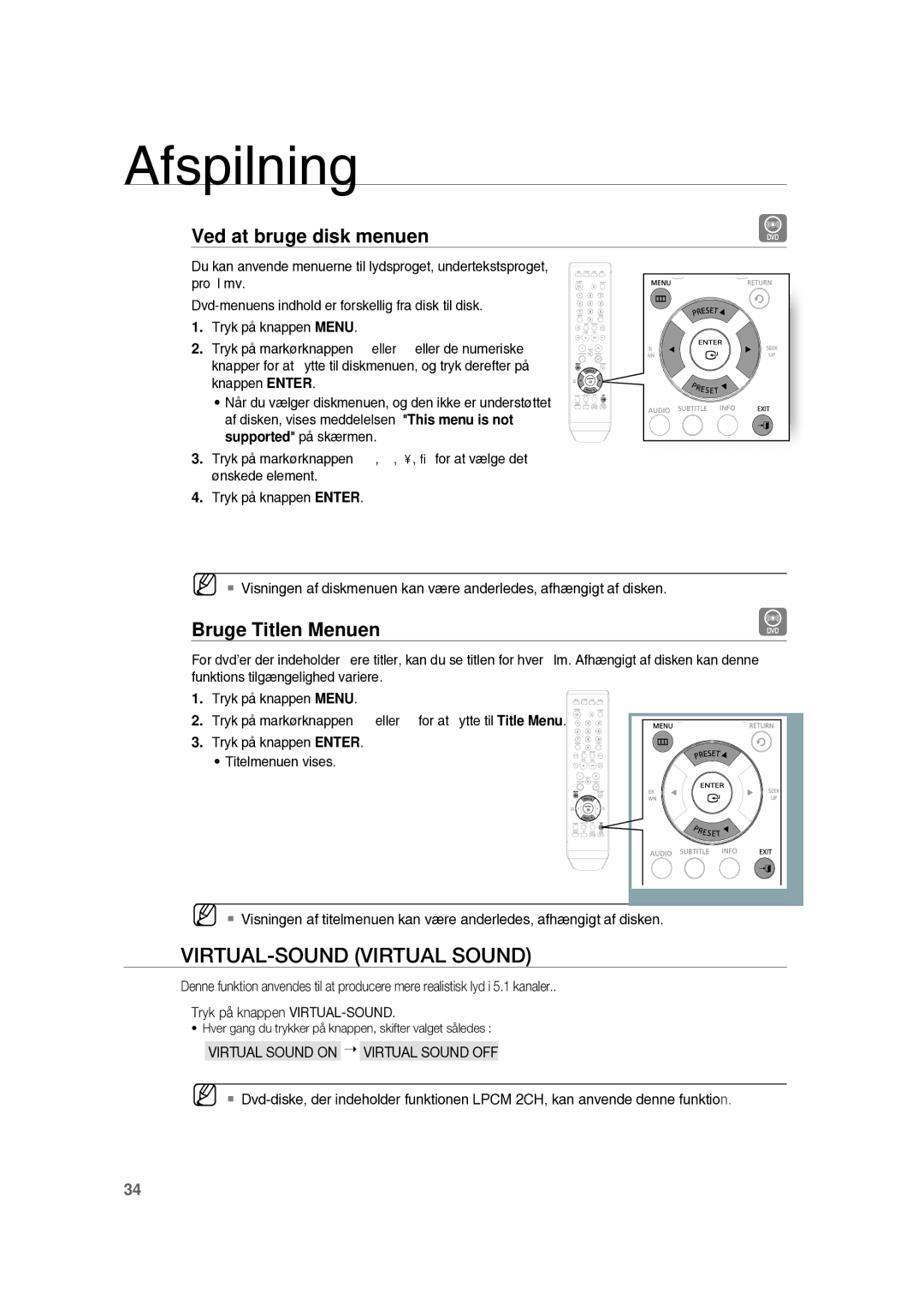 Samsung RTS-HE10T/XEE manual Ved at bruge disk menuen, Bruge Titlen Menuen 