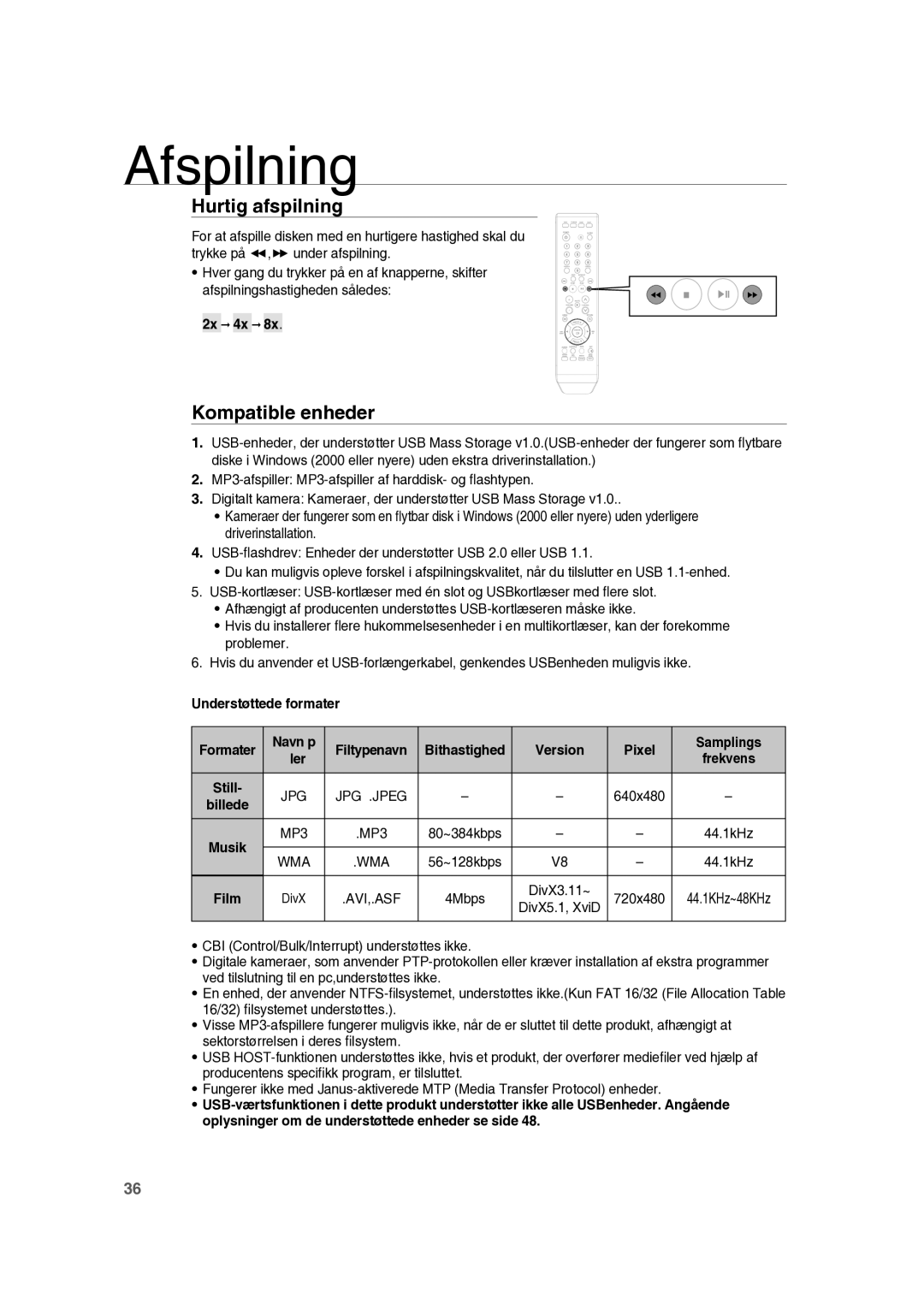 Samsung RTS-HE10T/XEE manual Hurtig afspilning, Kompatible enheder 