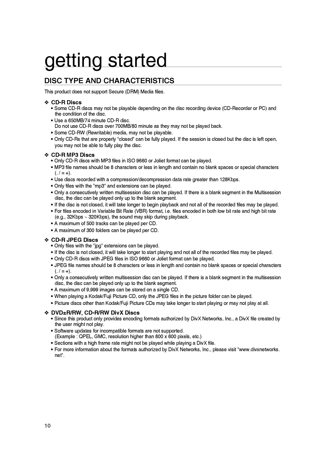 Samsung RTS-HE10T/XEF manual Disc Type and Characteristics, CD-R Discs 