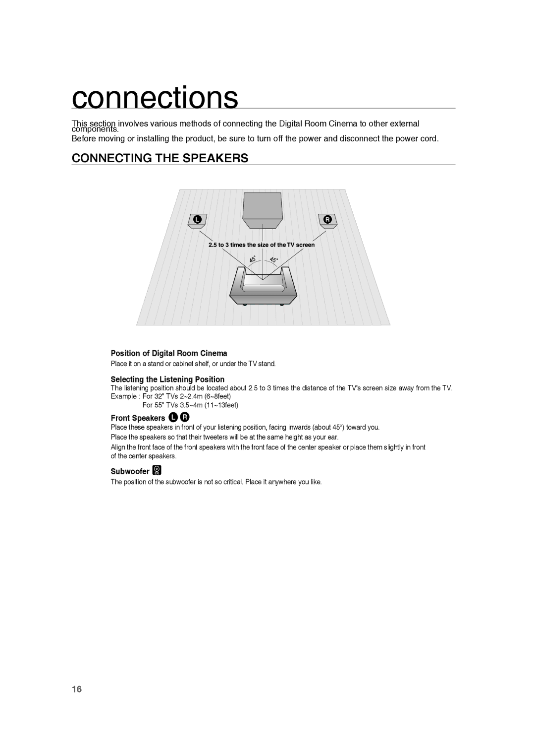 Samsung RTS-HE10T/XEF manual Connections, Connecting the Speakers 