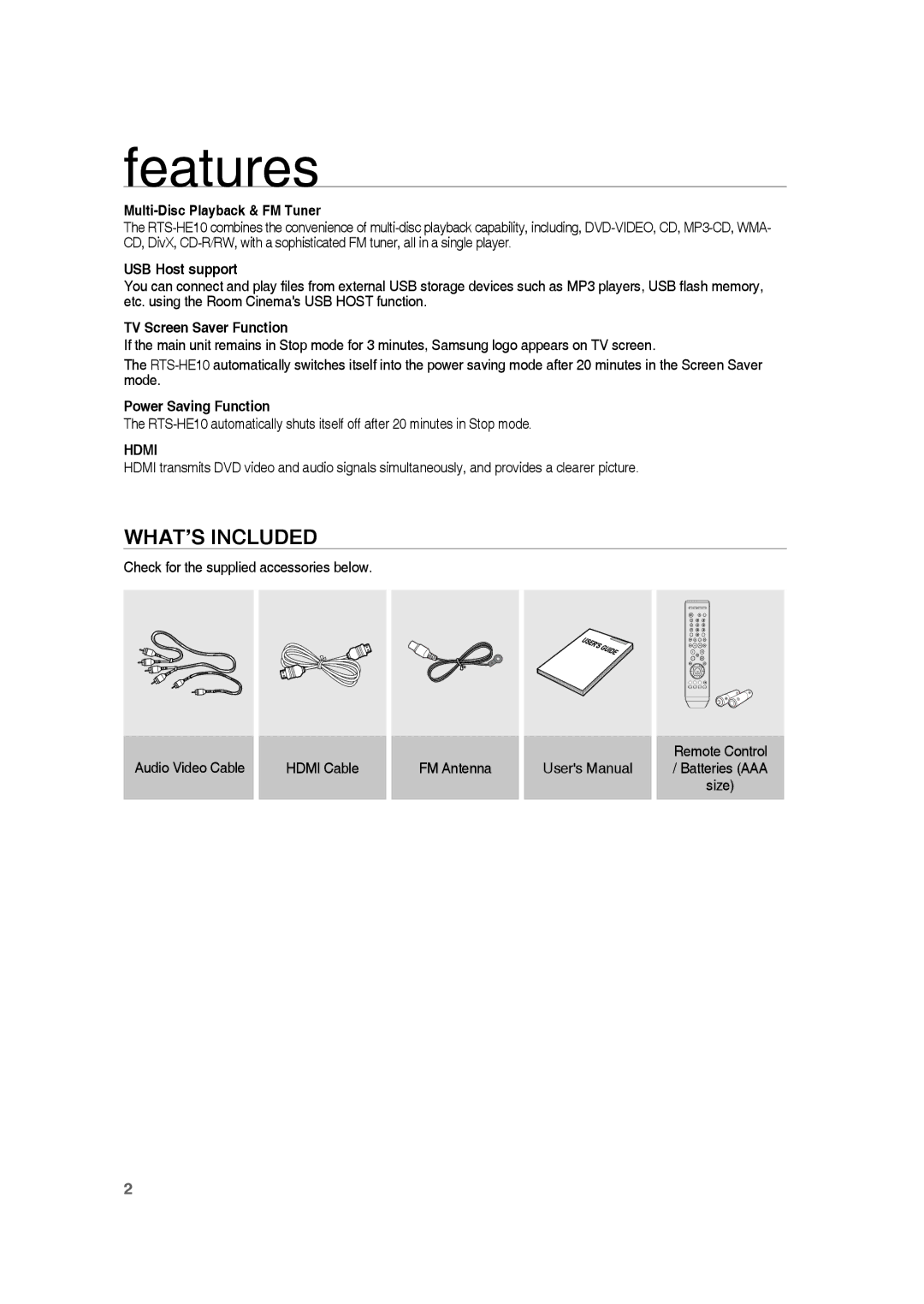 Samsung RTS-HE10T/XEF manual Features, WHAT’S Included 