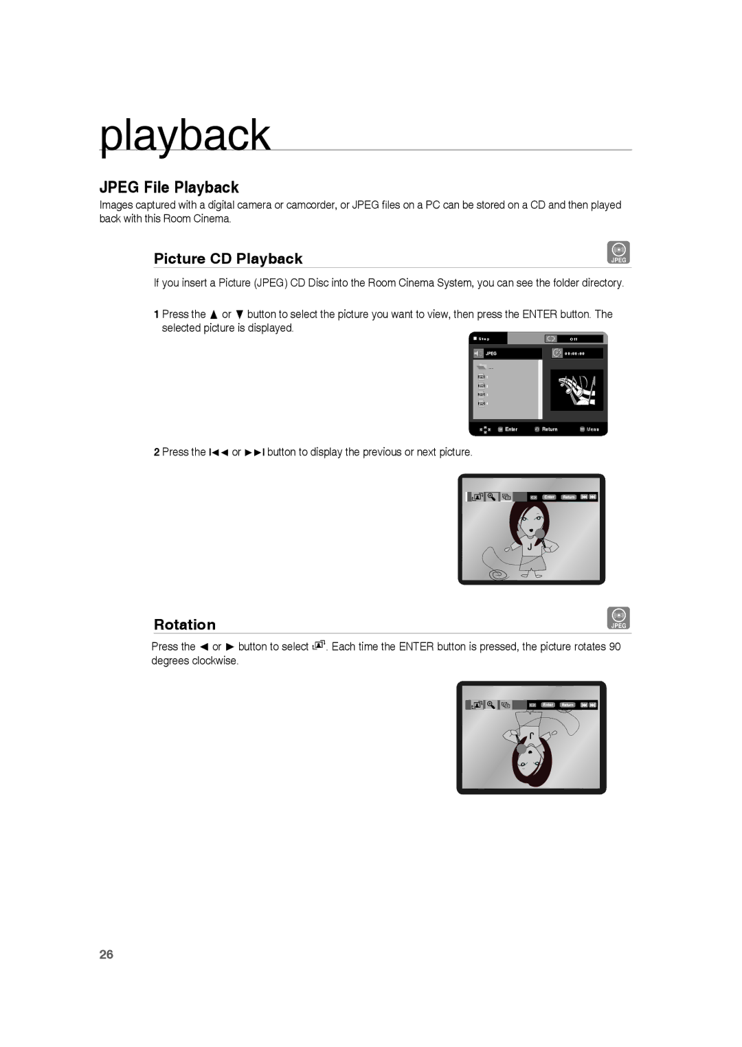 Samsung RTS-HE10T/XEF manual Picture CD Playback, Rotation 