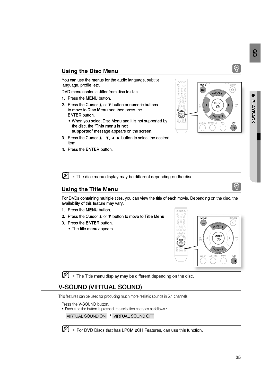 Samsung RTS-HE10T/XEF manual Using the Disc Menu, Using the Title Menu 