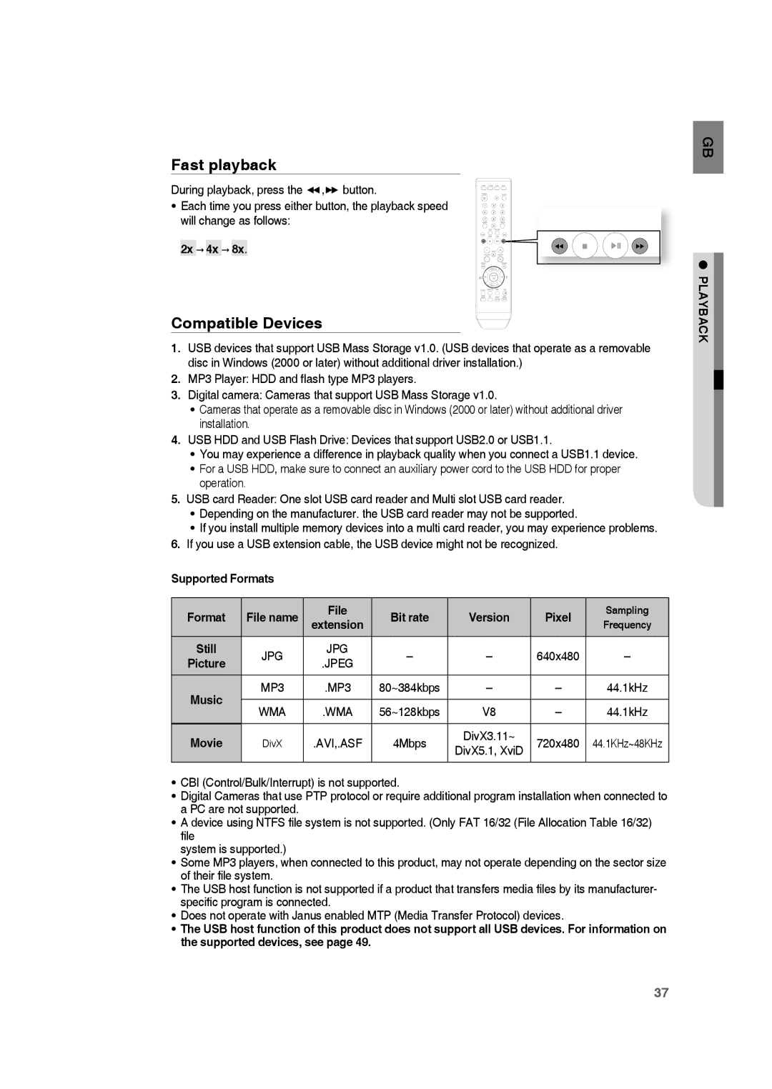 Samsung RTS-HE10T/XEF manual Compatible Devices, 2x 4x, File Bit rate Version Pixel 