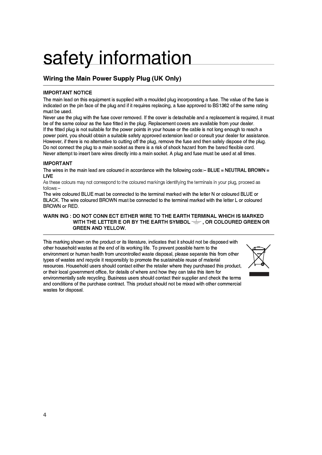 Samsung RTS-HE10T/XEF manual Wiring the Main Power Supply Plug UK Only, Important Notice 