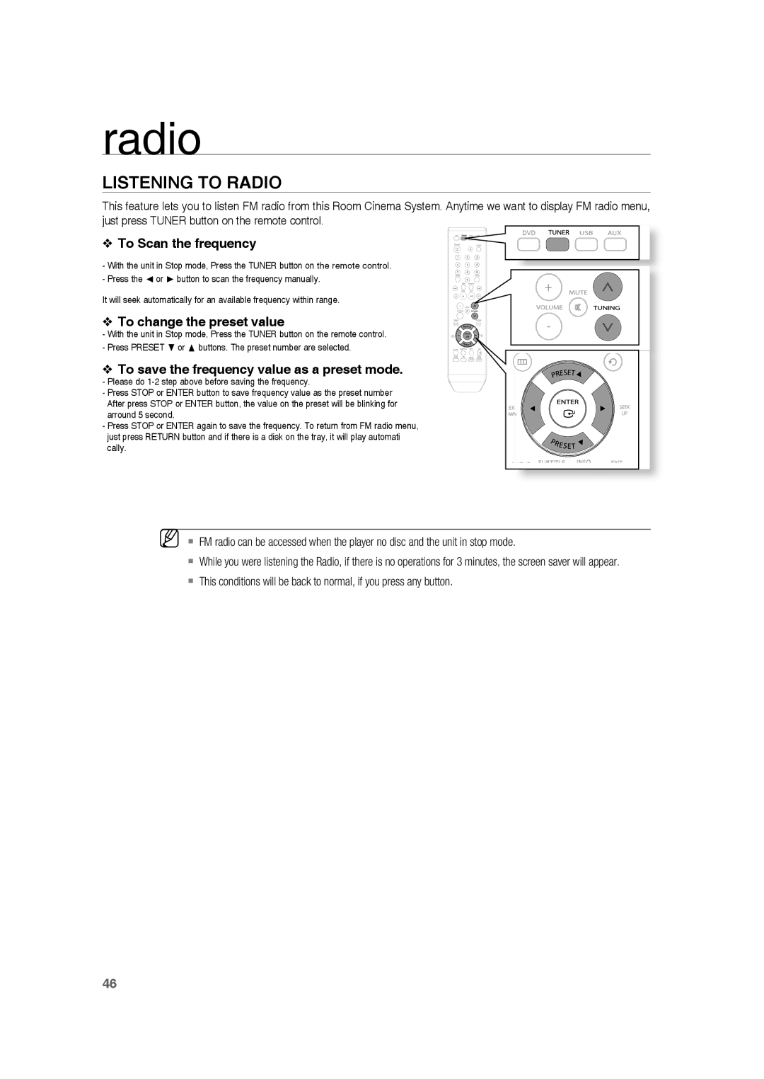 Samsung RTS-HE10T/XEF manual Listening to Radio 