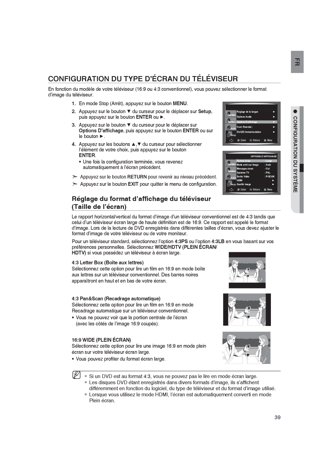 Samsung RTS-HE10T/XEF manual Configuration DU Type D’ÉCRAN DU Téléviseur, Letter Box Boîte aux lettres 