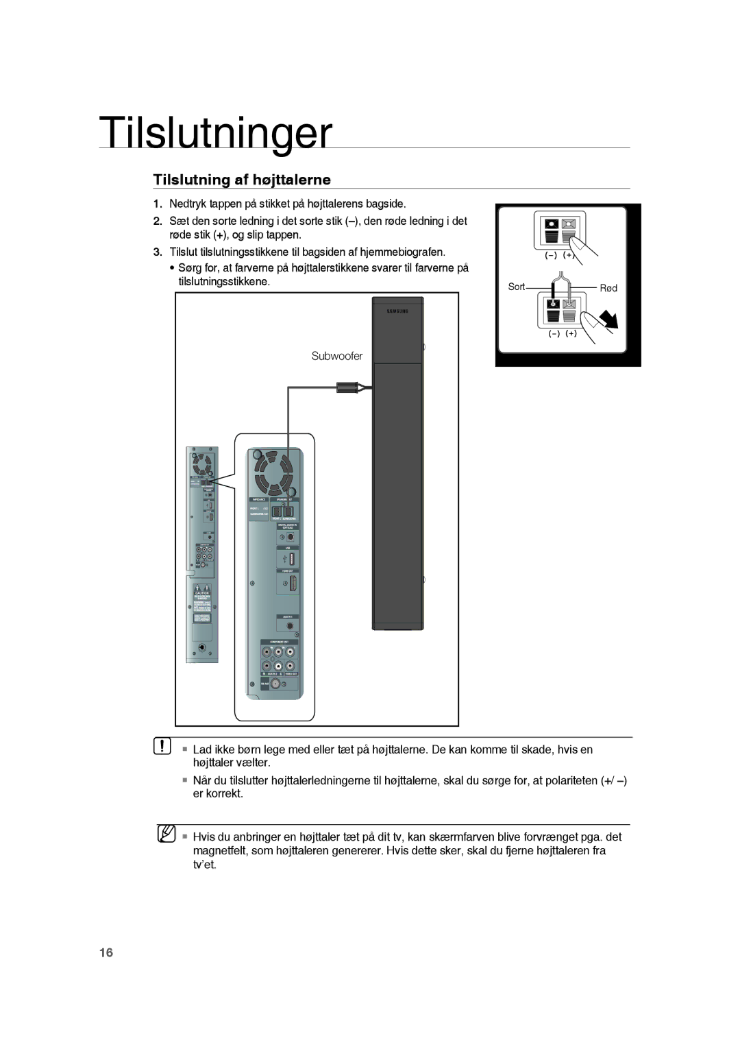 Samsung RTS-HE20T/XEE manual Tilslutning af højttalerne 