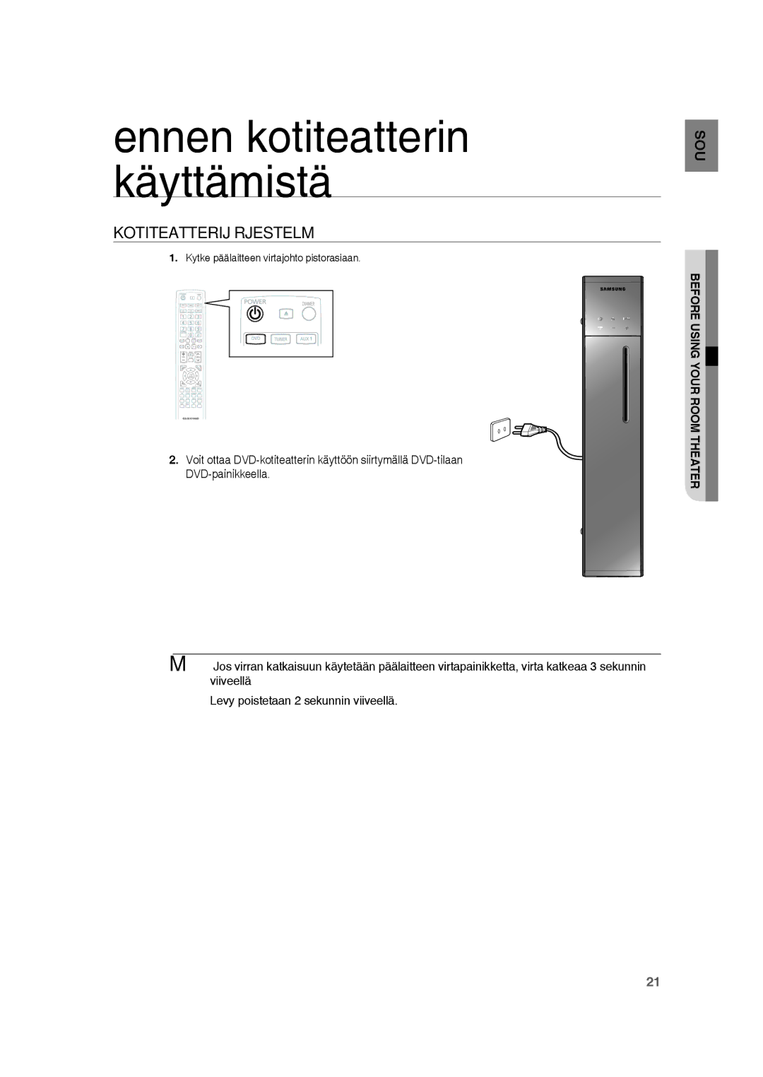 Samsung RTS-HE20T/XEE manual Ennen kotiteatterin käyttämistä 