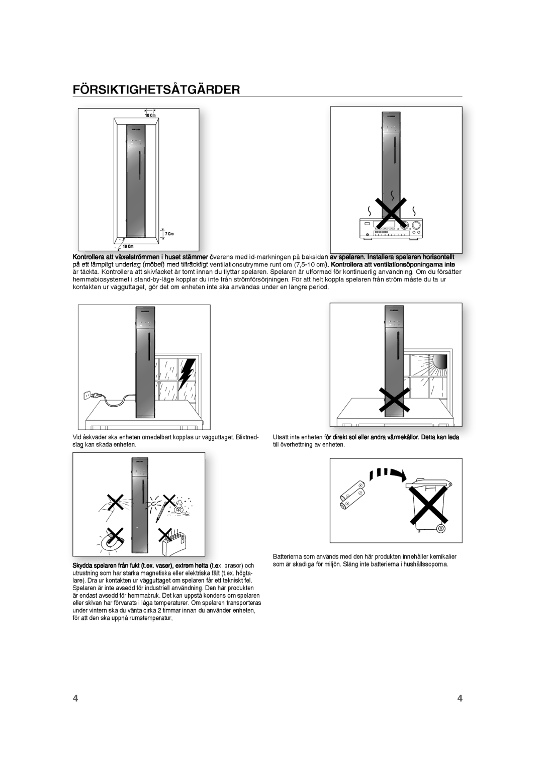 Samsung RTS-HE20T/XEE manual Försiktighetsåtgärder 