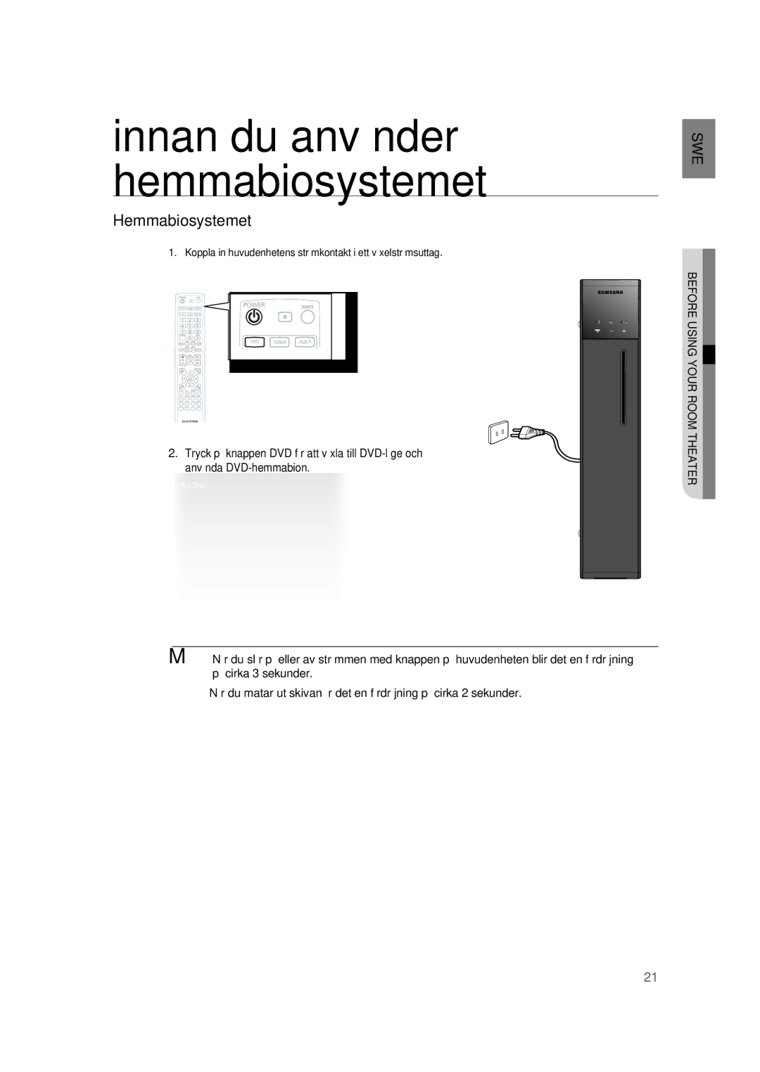 Samsung RTS-HE20T/XEE manual Innan du använder hemmabiosystemet 