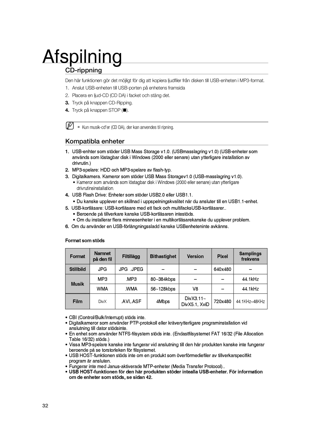 Samsung RTS-HE20T/XEE manual CD-rippning 