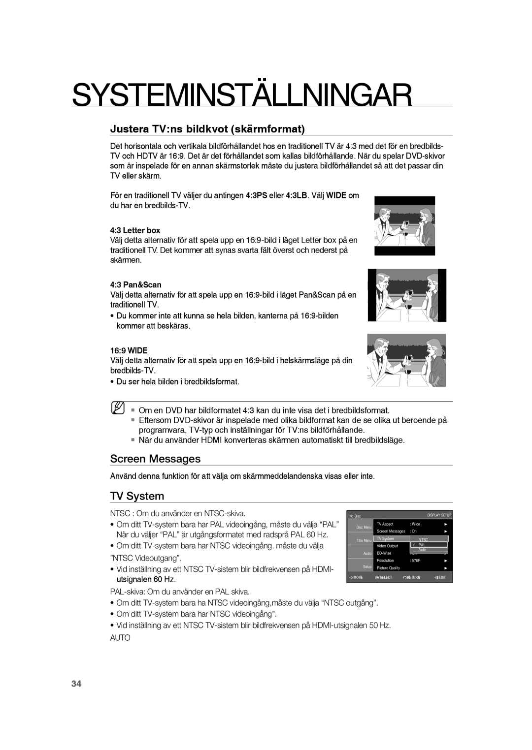 Samsung RTS-HE20T/XEE manual Systeminställningar, Justera TVns bildkvot skärmformat 