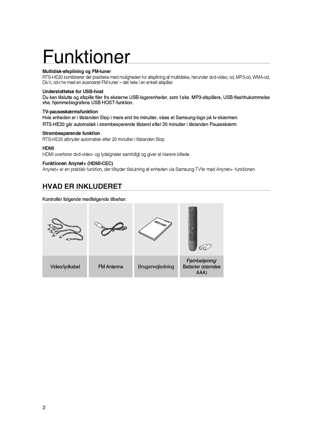 Samsung RTS-HE20T/XEE manual Hvad ER Inkluderet 