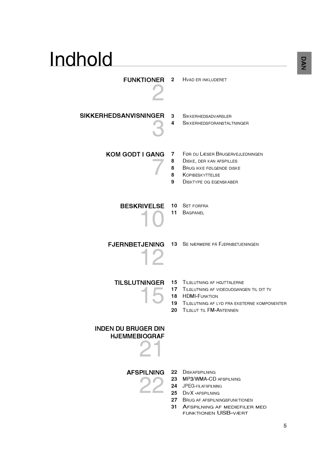 Samsung RTS-HE20T/XEE manual Indhold, KOM Godt I Gang 