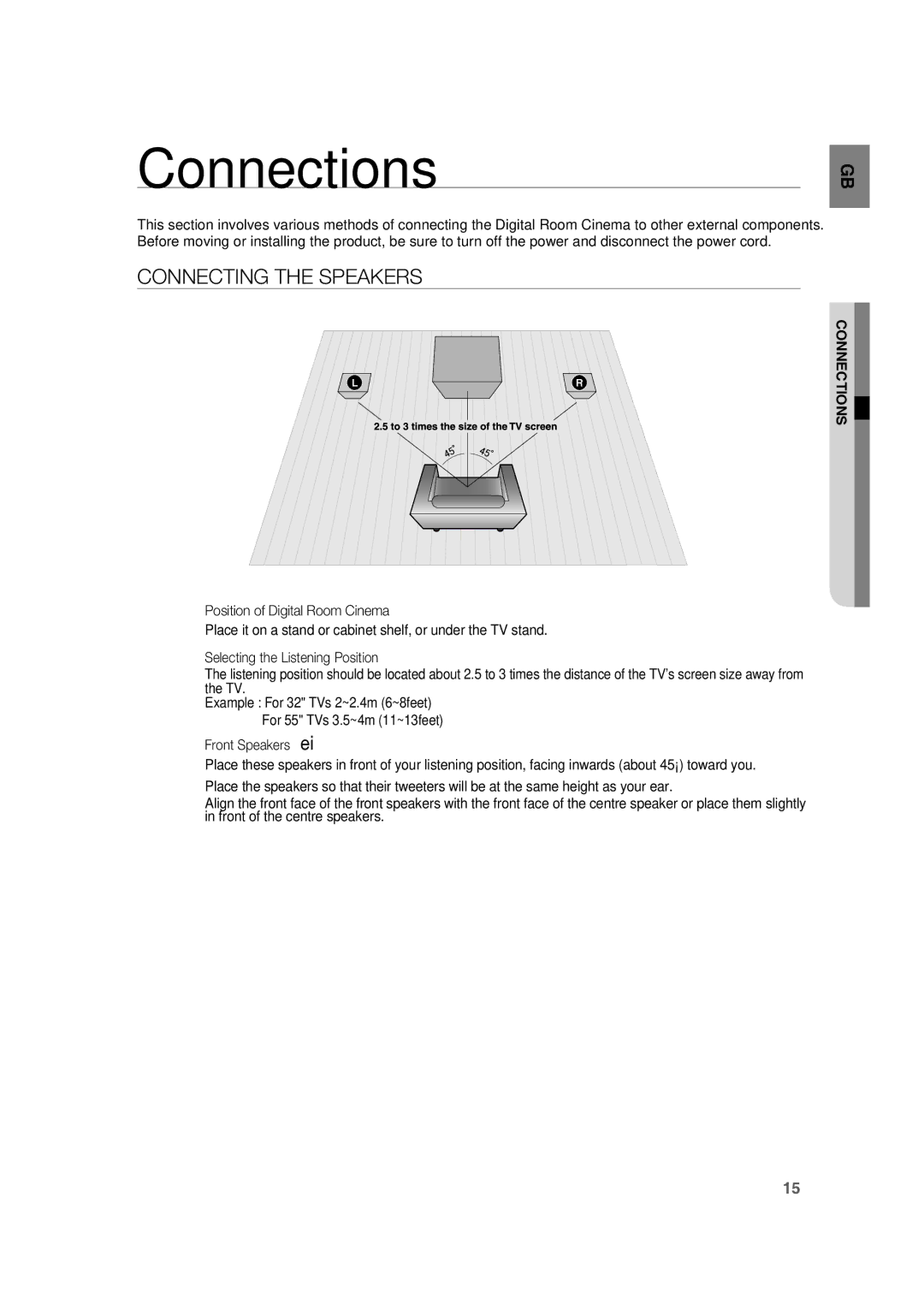 Samsung RTS-HE20T/XEF manual Connections, Connecting the Speakers 