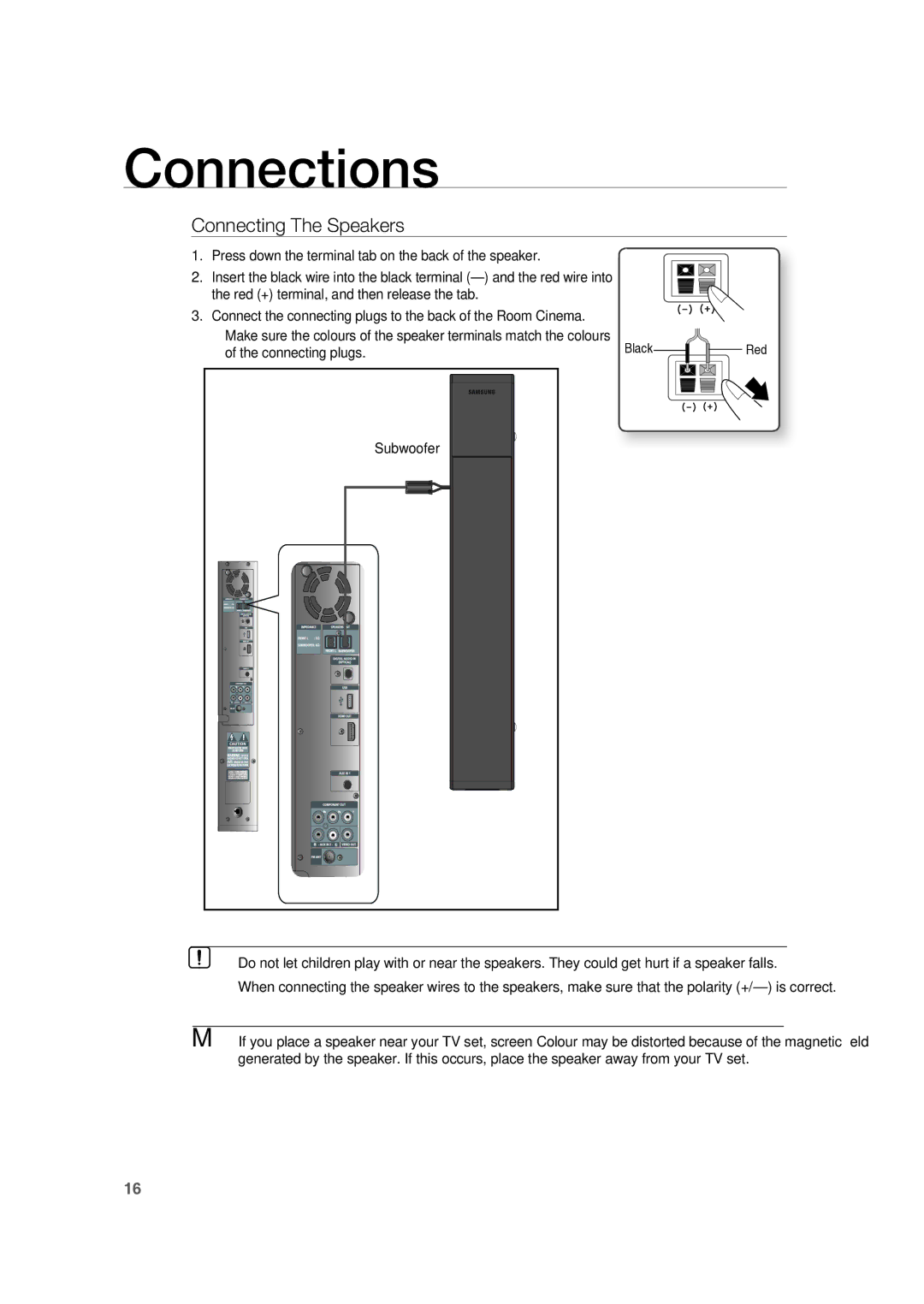 Samsung RTS-HE20T/XEF manual Connecting The Speakers 