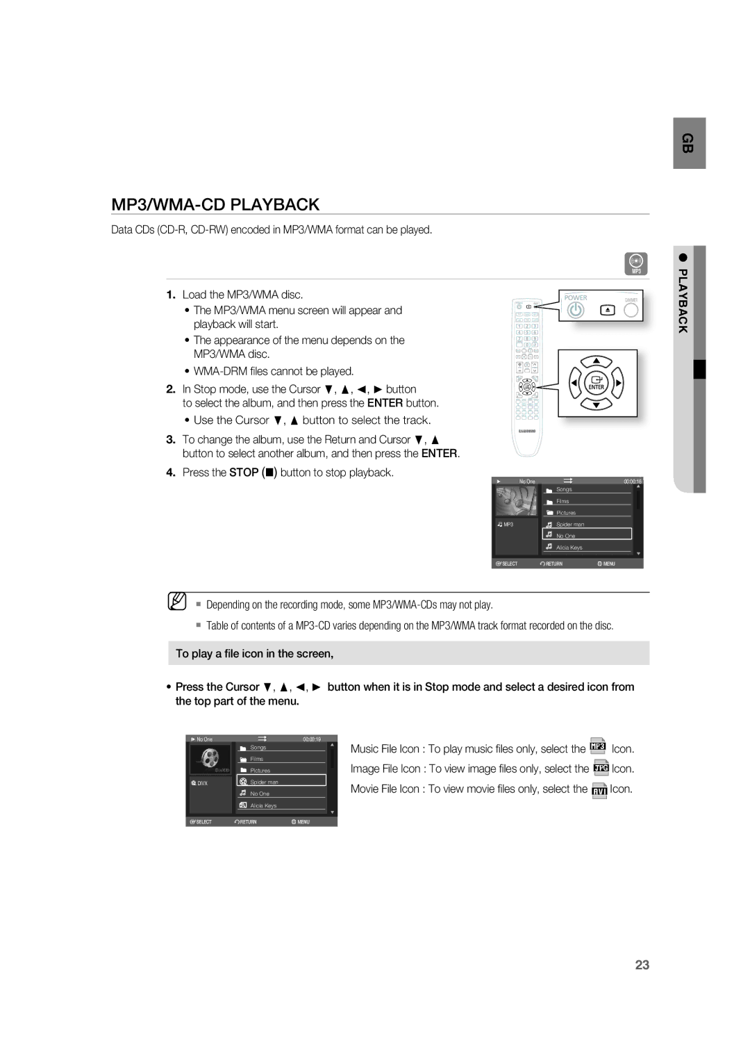 Samsung RTS-HE20T/XEF manual MP3/WMA-CD Playback 