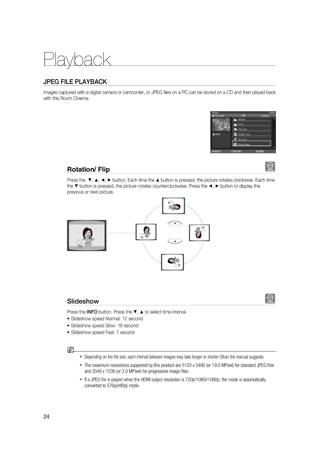 Samsung RTS-HE20T/XEF manual Jpeg File Playback, Slideshow 