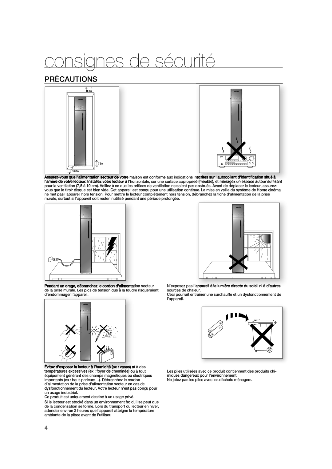 Samsung RTS-HE20T/XEF manual Précautions 