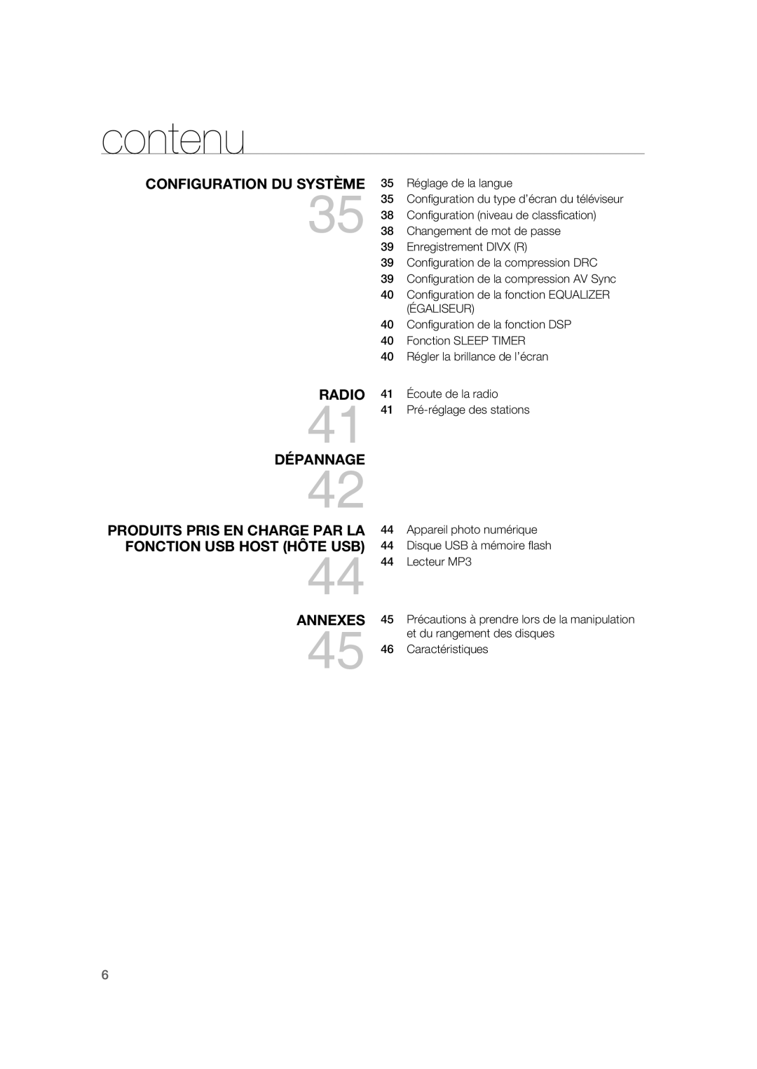 Samsung RTS-HE20T/XEF manual Écoute de la radio, Et du rangement des disques, Caractéristiques 