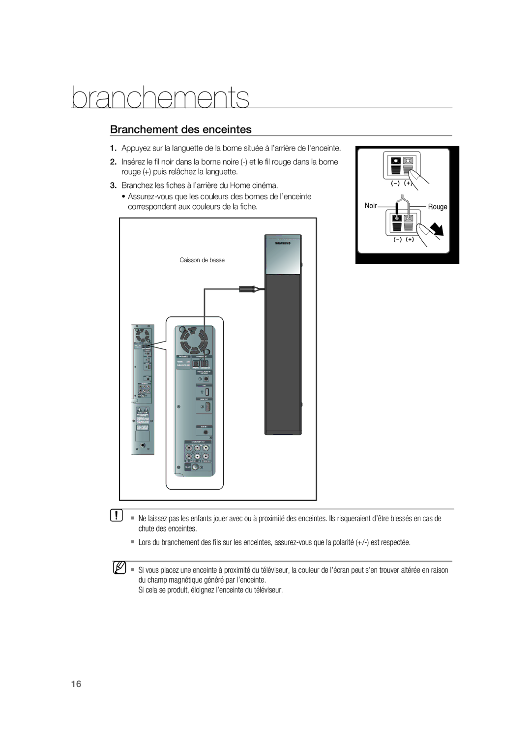 Samsung RTS-HE20T/XEF manual Branchement des enceintes 