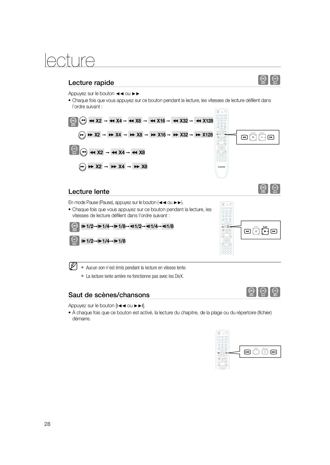 Samsung RTS-HE20T/XEF Lecture lente, Saut de scènes/chansons,  X2  X4  X8  X16  X32   X2  X4  X8  X16  X32  