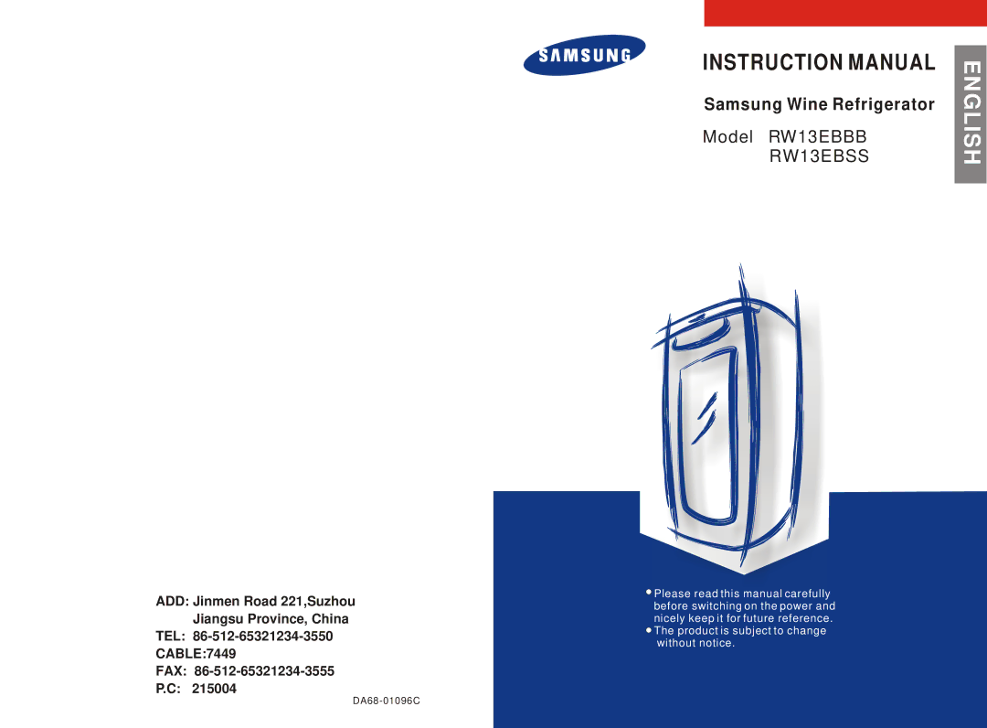 Samsung RW13EBBB instruction manual Samsung Wine Refrigerator 