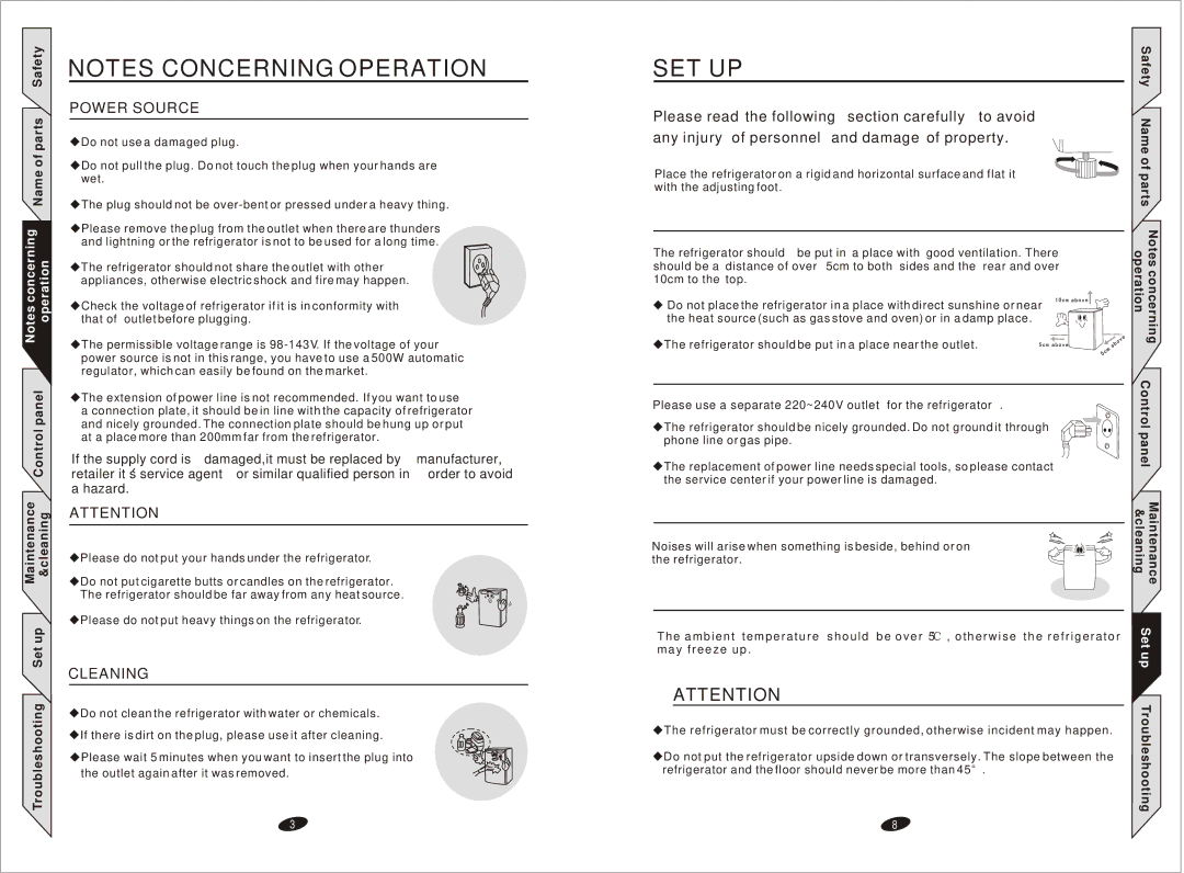 Samsung RW13EBBB instruction manual Set Up, Power Source, Cleaning, Please read the following section carefully to avoid 