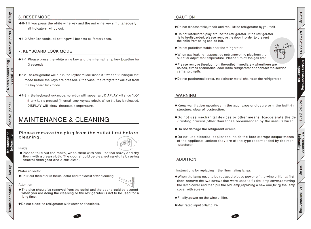 Samsung RW13EBBB instruction manual Maintenance & Cleaning, Reset Mode, Keyboard Lock Mode, Addition 