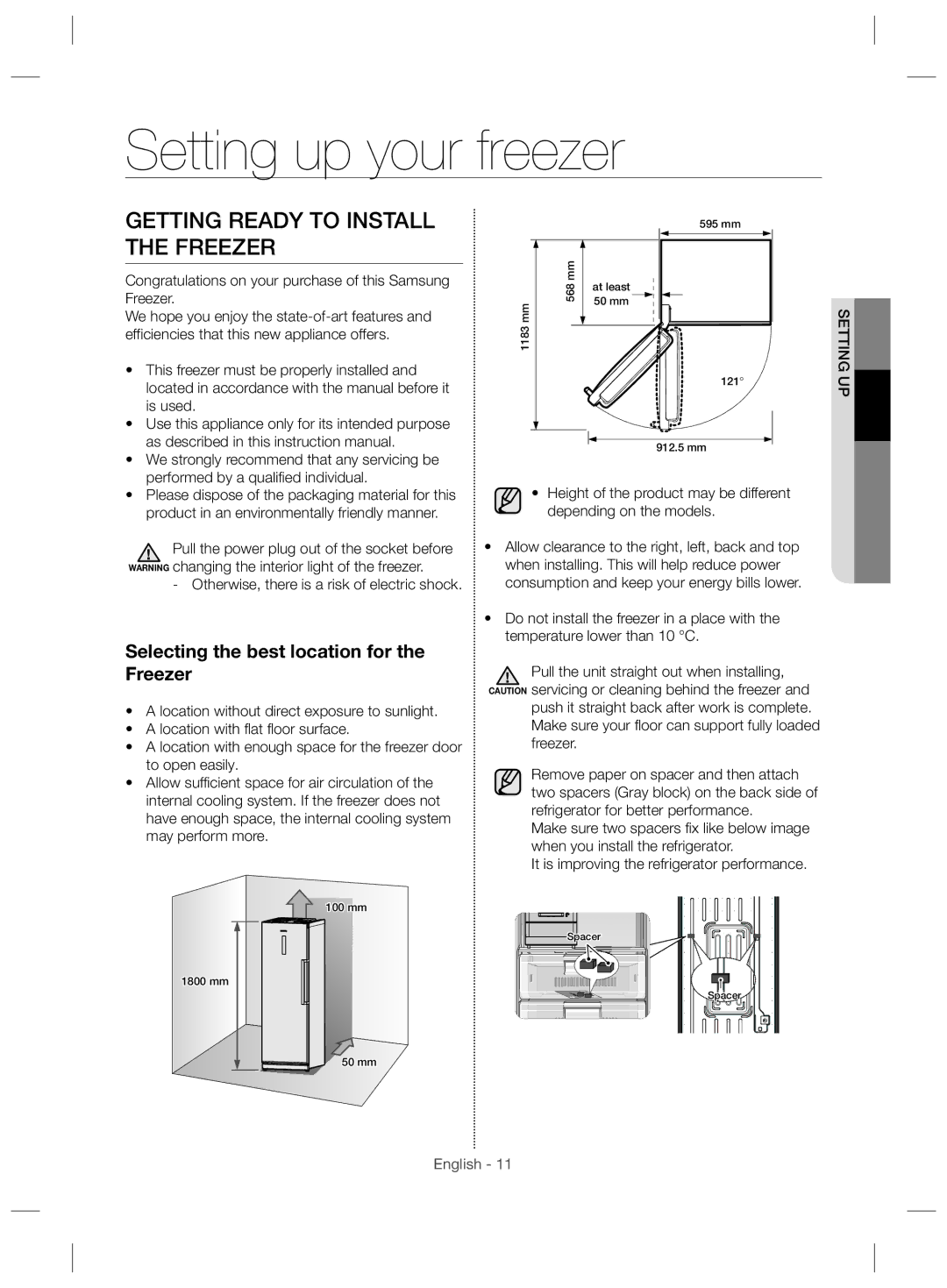 Samsung RZ28H61507F/ZA, RZ28H61507F/LR, RZ28H6150WW/ZA manual Setting up your freezer, Getting Ready to Install the Freezer 