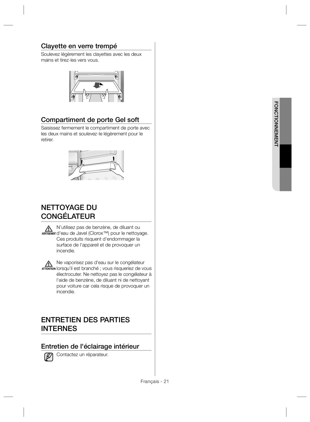 Samsung RZ28H61507F/LR, RZ28H61507F/ZA Nettoyage DU Congélateur, Entretien DES Parties Internes, Clayette en verre trempé 