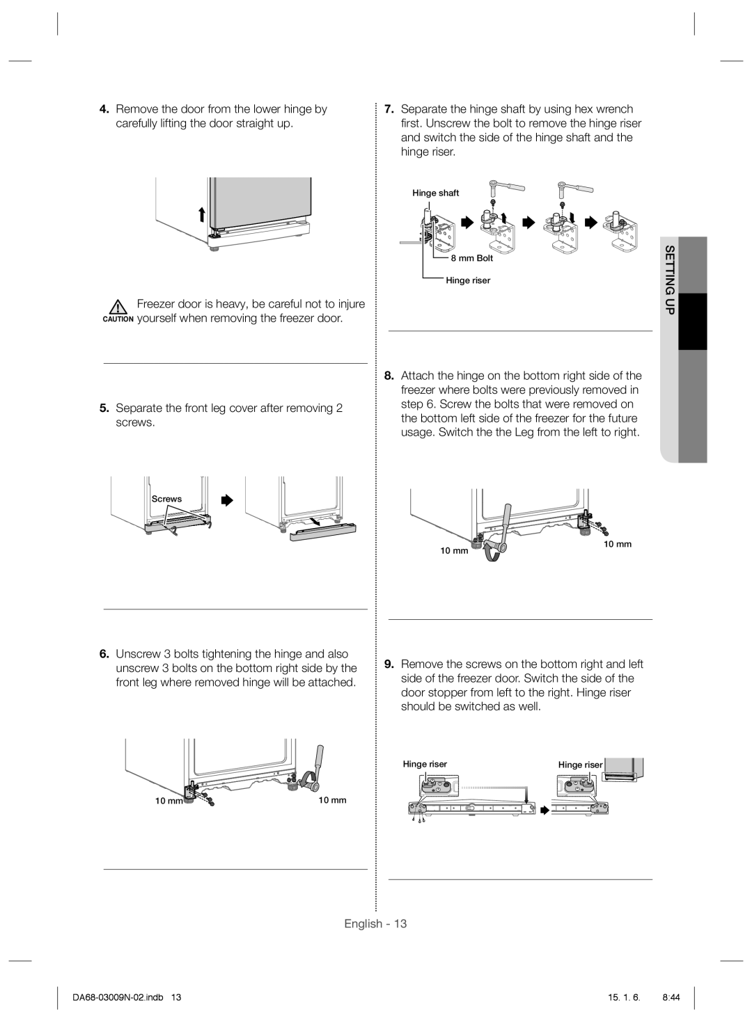 Samsung RZ28H6150SP/ML manual Separate the front leg cover after removing 2 screws 