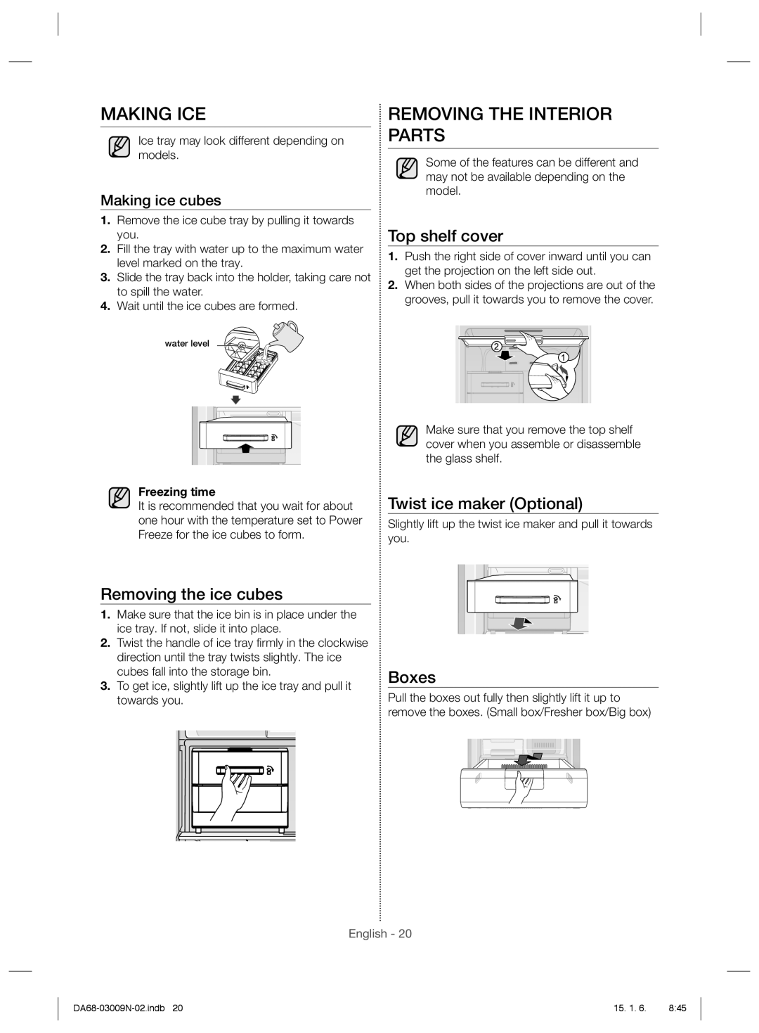 Samsung RZ28H6150SP/ML manual Making ICE, Removing the Interior Parts, Making ice cubes, Freezing time 