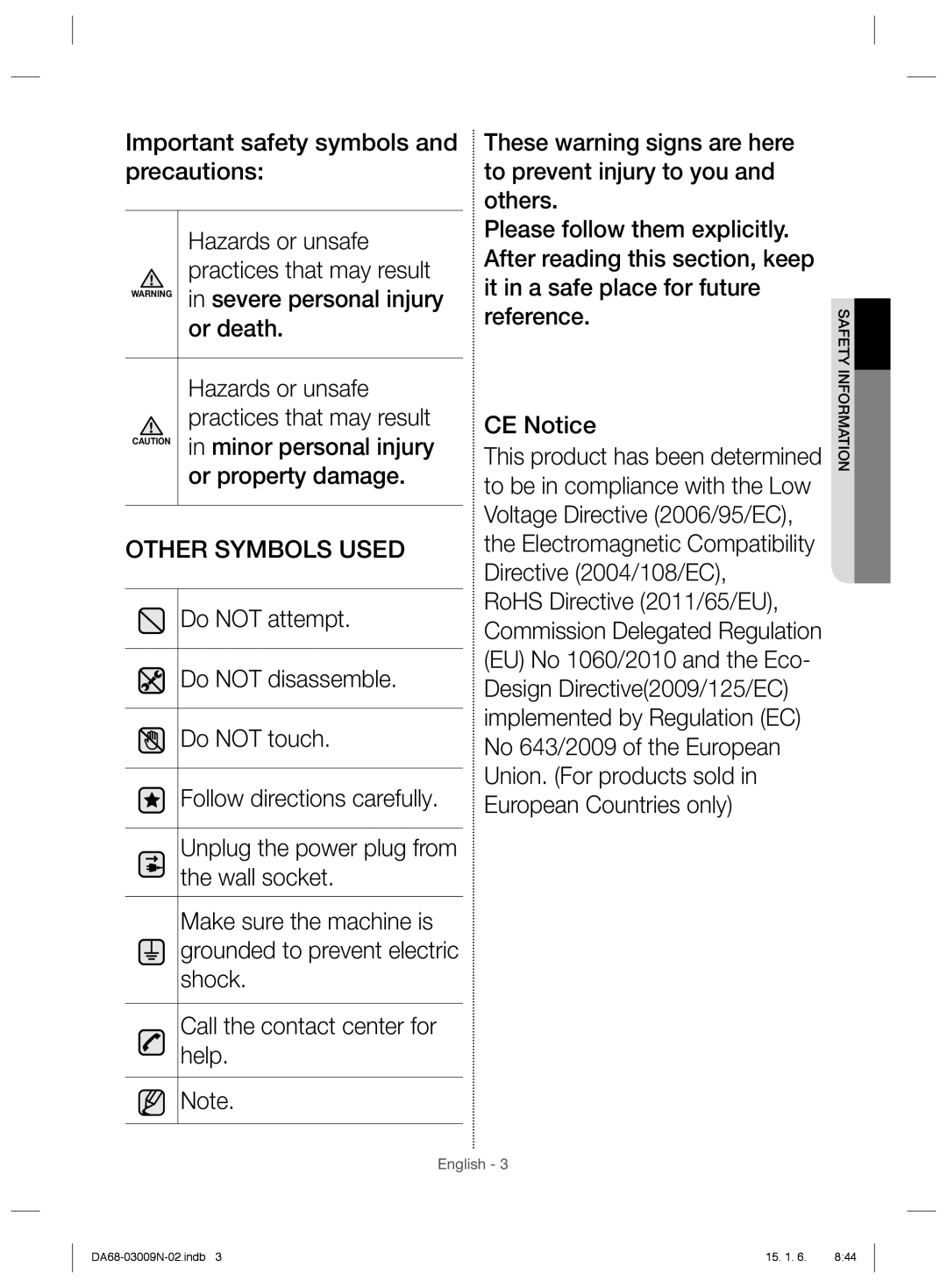 Samsung RZ28H6150SP/ML manual Other Symbols Used 