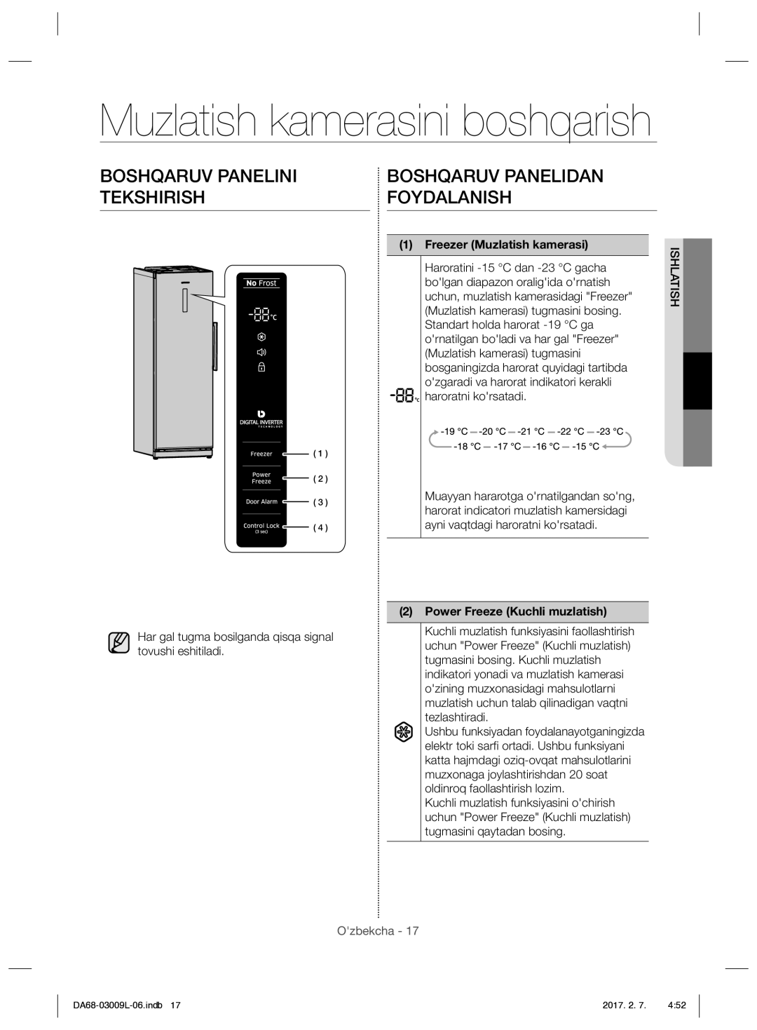 Samsung RZ28H61607F/WT, RZ28H6160SS/WT manual Muzlatish kamerasini boshqarish, Boshqaruv Panelini Tekshirish, Tezlashtiradi 