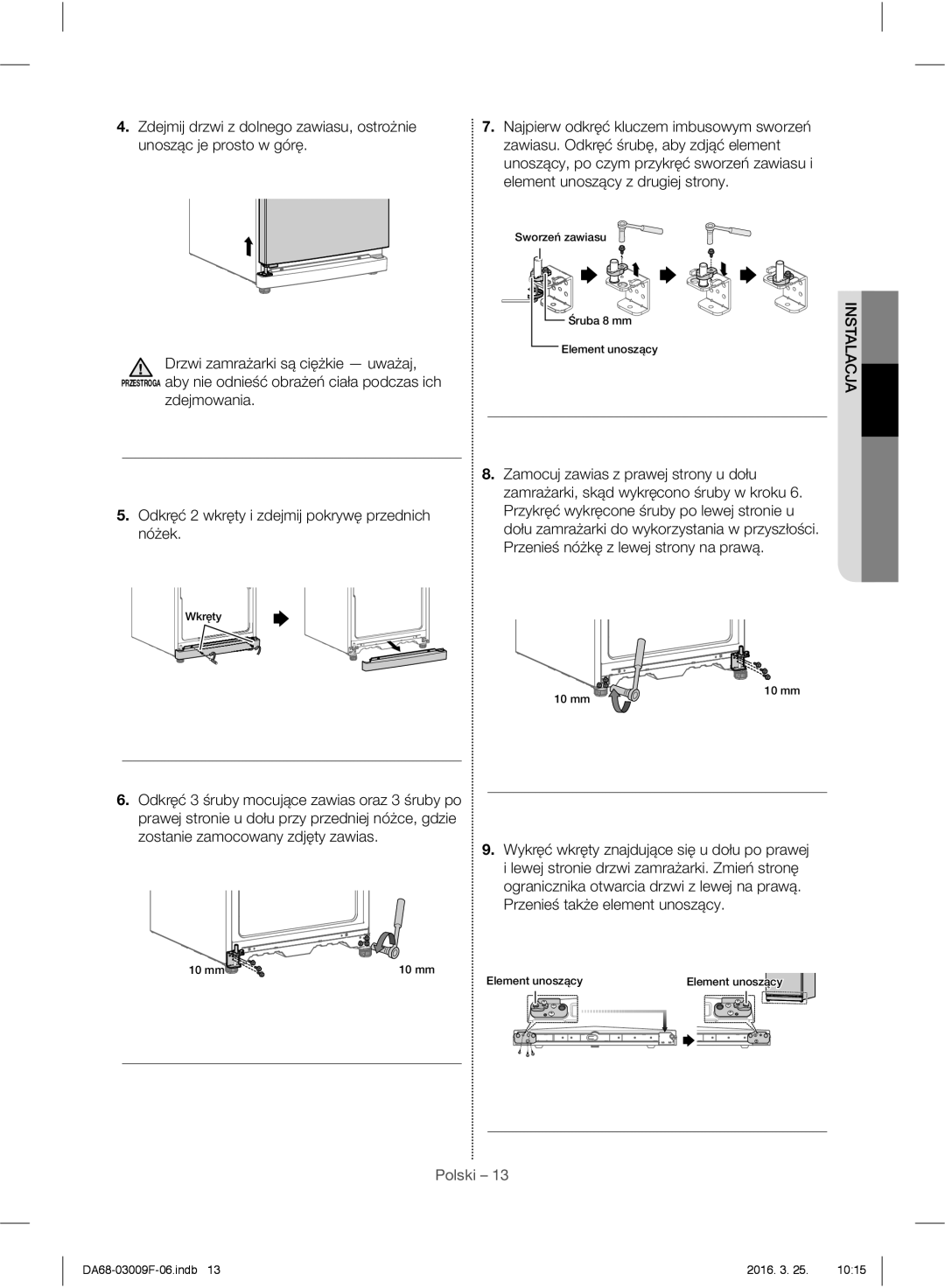 Samsung RZ28H6165SS/WS, RZ28H6165SS/EO, RZ28H6150SS/EO, RZ28H6050SS/EO manual Zdejmowania, Wkręty 