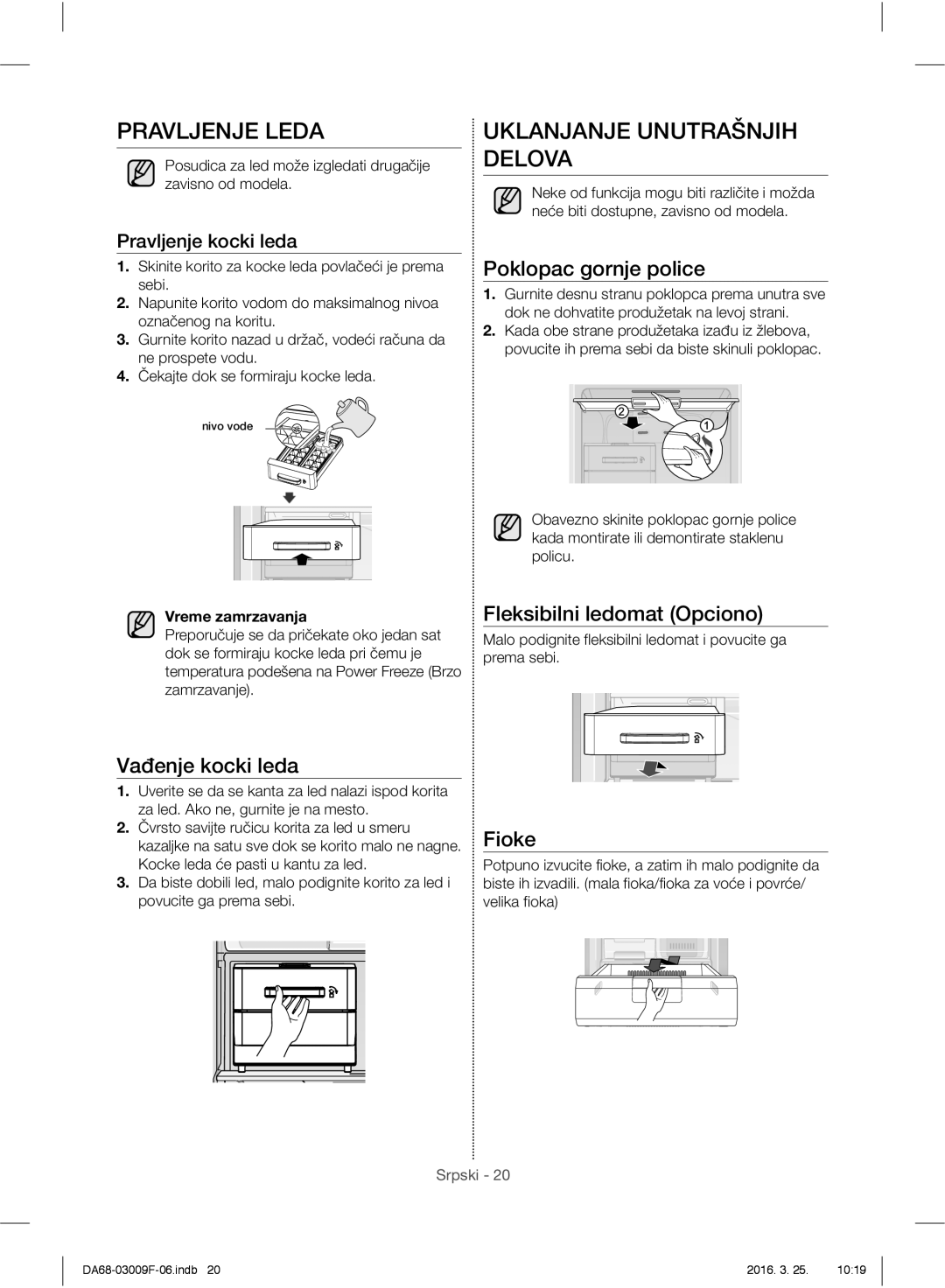 Samsung RZ28H6165SS/EO, RZ28H6165SS/WS, RZ28H6150SS/EO, RZ28H6050SS/EO manual Pravljenje Leda, Uklanjanje Unutrašnjih Delova 