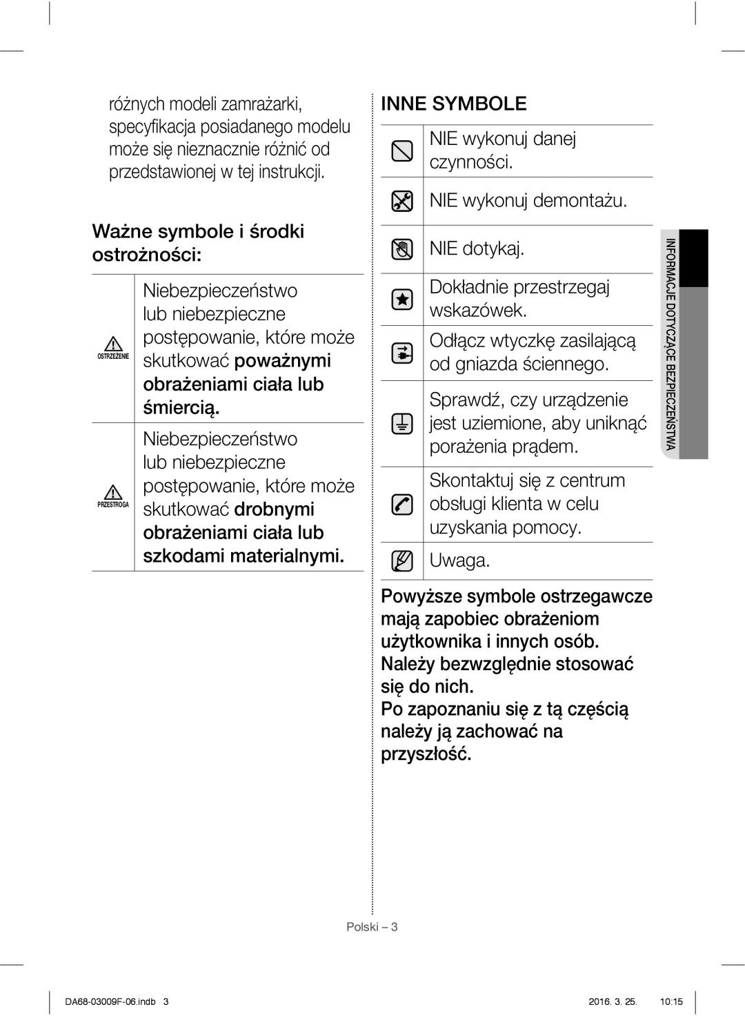 Samsung RZ28H6050SS/EO, RZ28H6165SS/EO, RZ28H6165SS/WS, RZ28H6150SS/EO manual Inne Symbole 