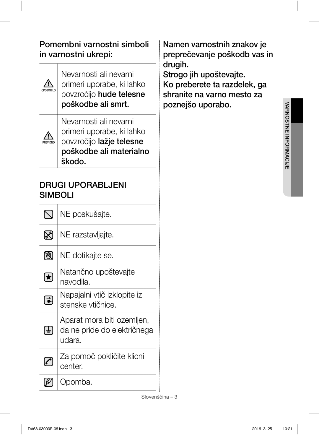 Samsung RZ28H6050SS/EO, RZ28H6165SS/EO, RZ28H6165SS/WS, RZ28H6150SS/EO manual Drugi Uporabljeni Simboli 