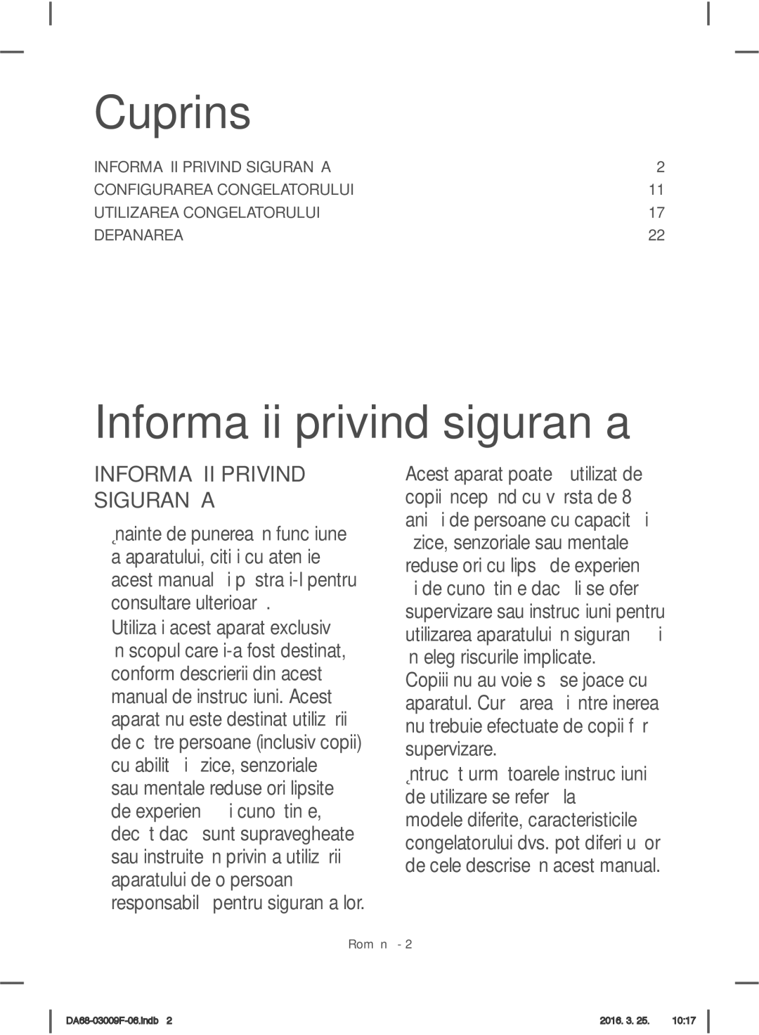 Samsung RZ28H6150SS/EO, RZ28H6165SS/EO, RZ28H6165SS/WS Cuprins, Informaţii privind siguranţa, Informaţii Privind Siguranţa 