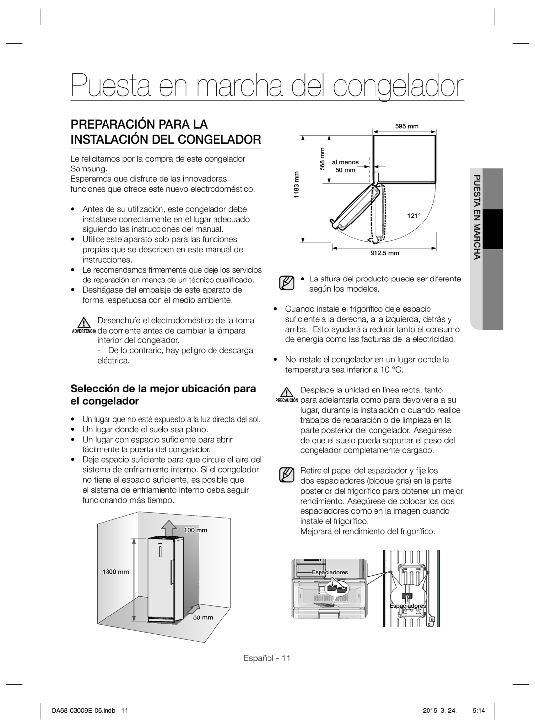 Samsung RZ28H6050SS/ES manual Selección de la mejor ubicación para el congelador, Un lugar donde el suelo sea plano 