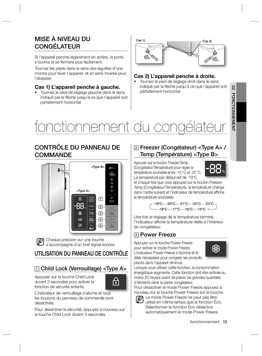 Samsung RZ90HASX1/XEF Mise À Niveau DU Congélateur, Contrôle DU Panneau DE, Commande, Utilisation DU Panneau DE Contrôle 