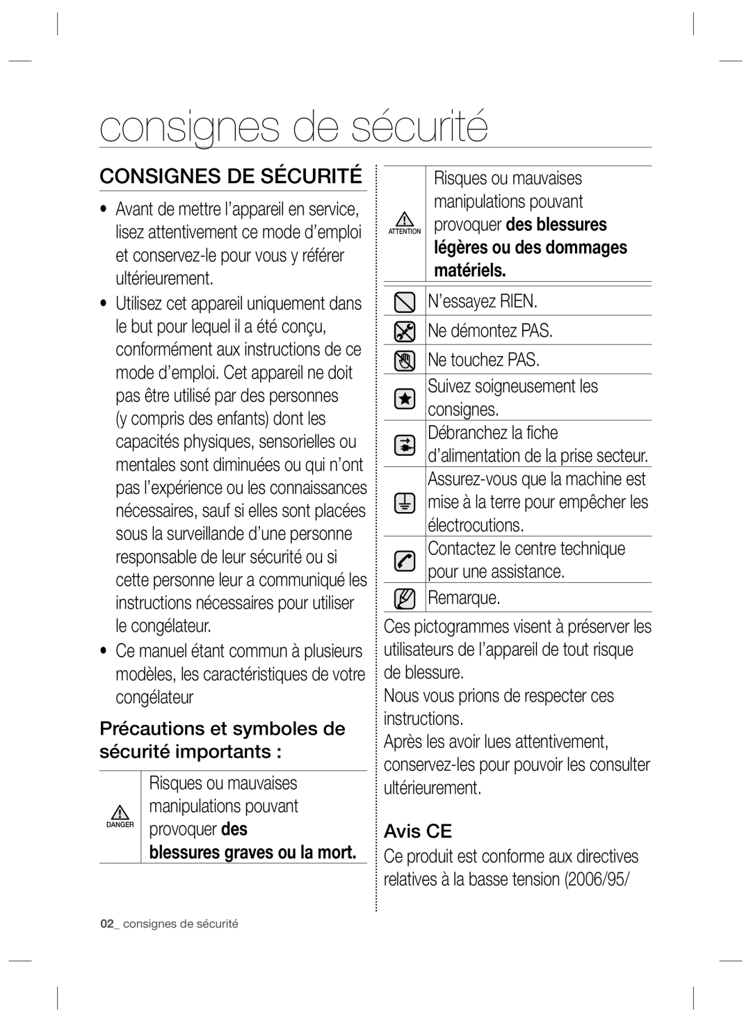 Samsung RZ90HAWW1/XEF, RZ2993ATCSR/EF, RZ90HASX1/XEF manual Consignes de sécurité, Consignes DE Sécurité 