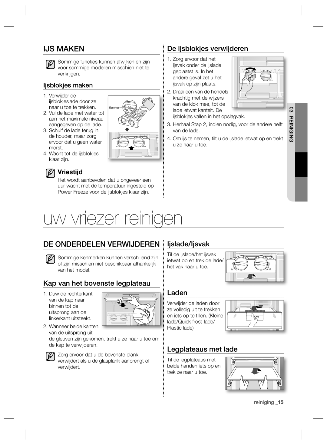 Samsung RZ2993ATCSR/EF, RZ90HASX1/XEF, RZ90HAWW1/XEF manual Uw vriezer reinigen, IJS Maken 