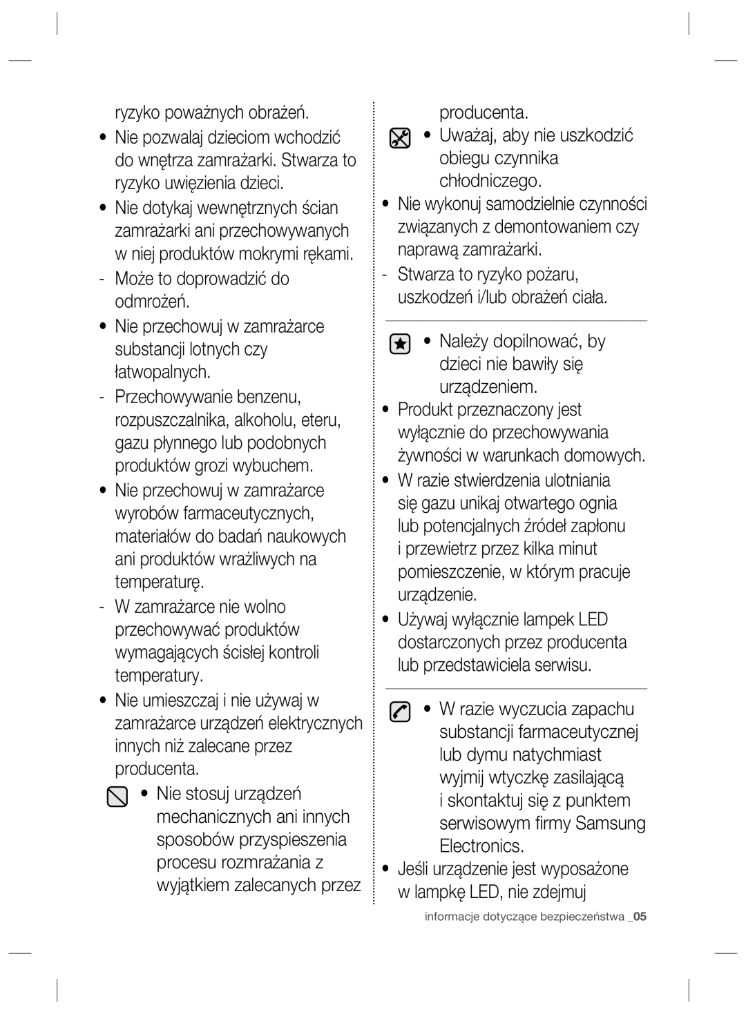 Samsung RZ90HAWW1/XEF, RZ2993ATCSR/EF Ryzyko poważnych obrażeń, Należy dopilnować, by dzieci nie bawiły się urządzeniem 