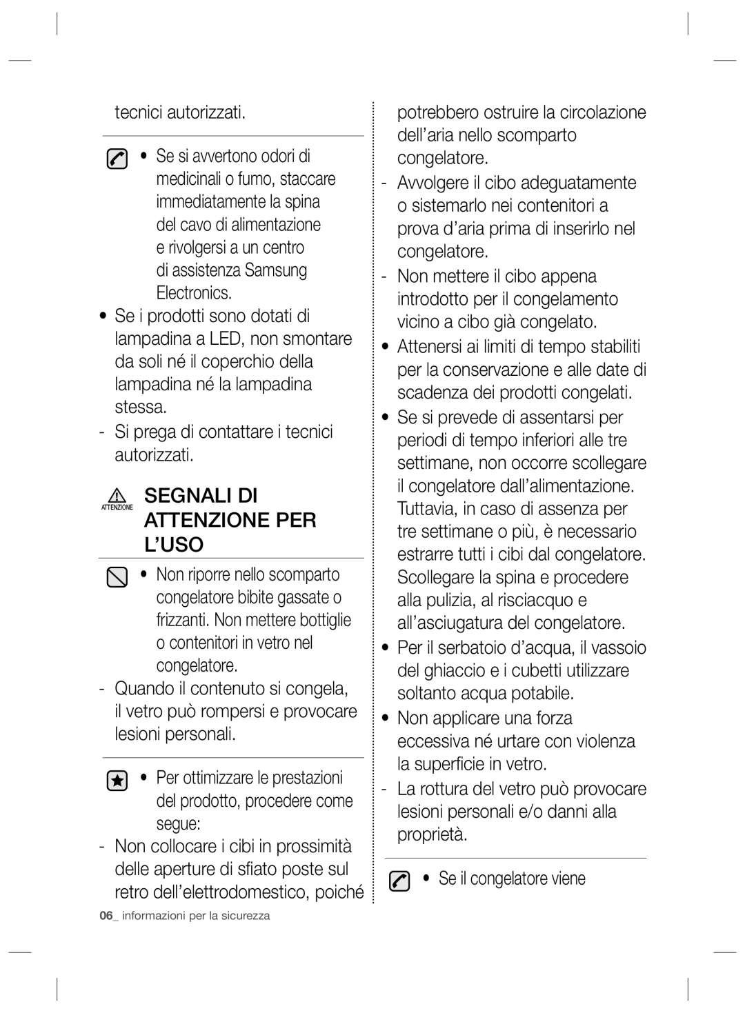 Samsung RZ2993ATCWW/ES, RZ2993ATCWW/EF manual Attenzione PER ’USO, Tecnici autorizzati, Di assistenza Samsung Electronics 